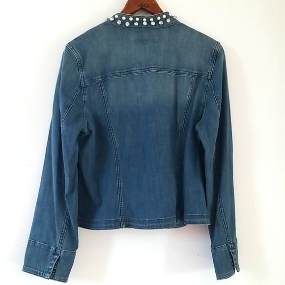 Chico's Platinum Denim Jeans embellished Jacket - Picture 2 of 16